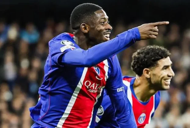 Dembele celebra su gol ante el Manchester City