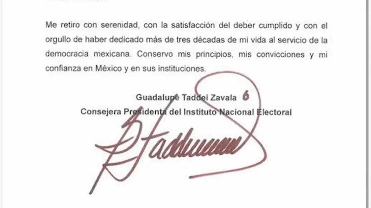 La Cámara de Diputados recibió el oficio de renuncia de Guadalupe Taddei a la Presidencia del Instituto Nacional Electoral (INE) la tarde del lunes 26 de octubre de 2026.
