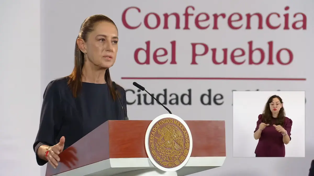 La Presidenta Claudia Sheinbaum durante su conferencia matutina desde Salón Guillermo Prieto en Palacio Nacional.