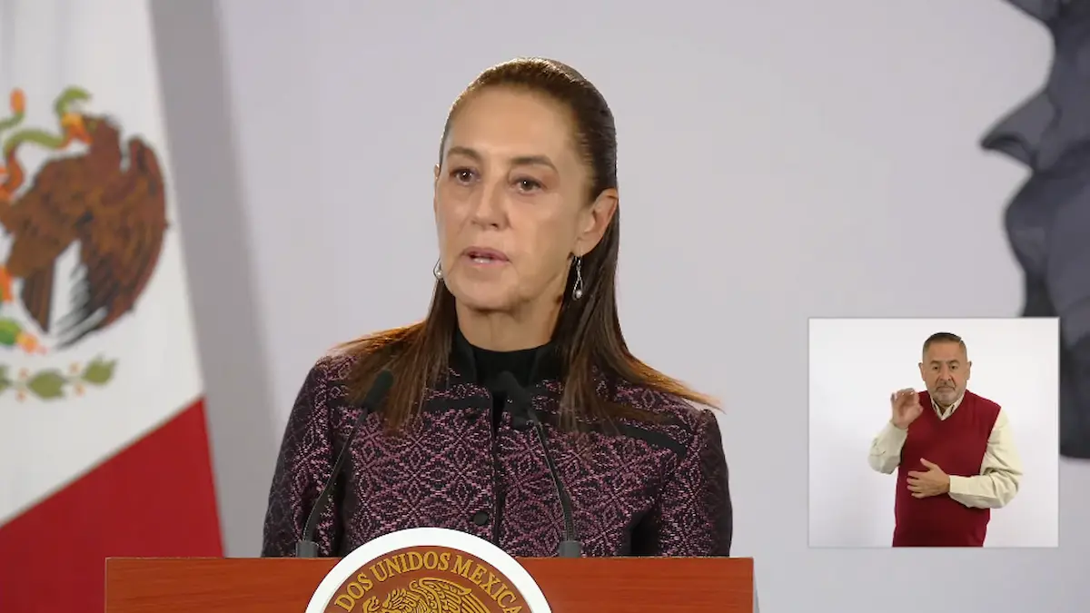 La Presidenta Claudia Sheinbaum durante su conferencia matutina desde Salón Guillermo Prieto en Palacio Nacional.