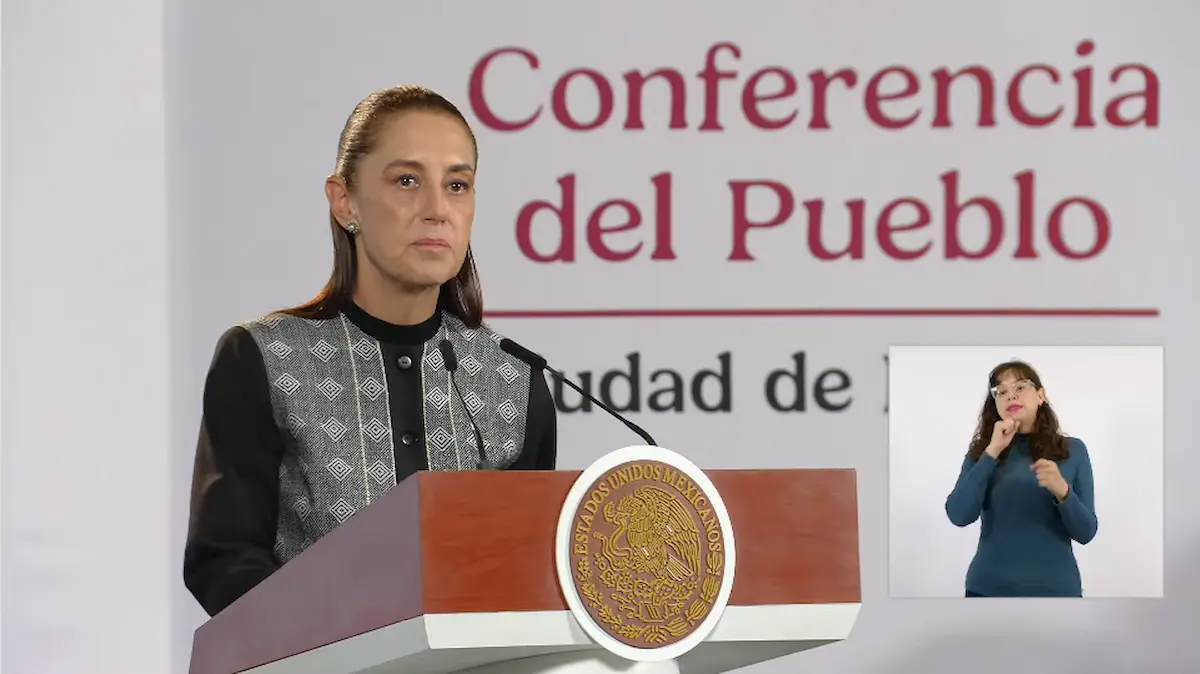 La Presidenta Claudia Sheinbaum durante su conferencia matutina desde Salón Guillermo Prieto en Palacio Nacional.