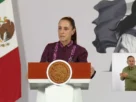 La Presidenta Claudia Sheinbaum durante su conferencia matutina desde Salón Guillermo Prieto en Palacio Nacional.