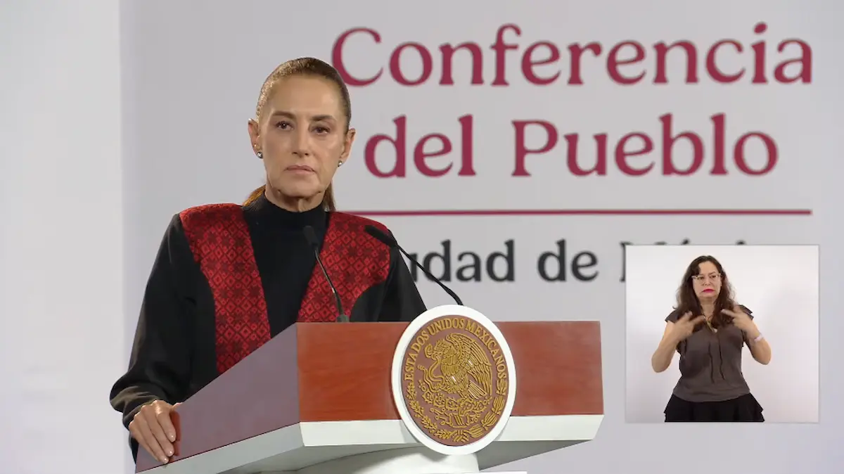 La Presidenta Claudia Sheinbaum durante su conferencia matutina desde Salón Guillermo Prieto en Palacio Nacional.