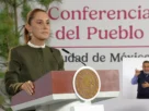 La Presidenta Claudia Sheinbaum durante su conferencia matutina desde Salón Guillermo Prieto en Palacio Nacional.