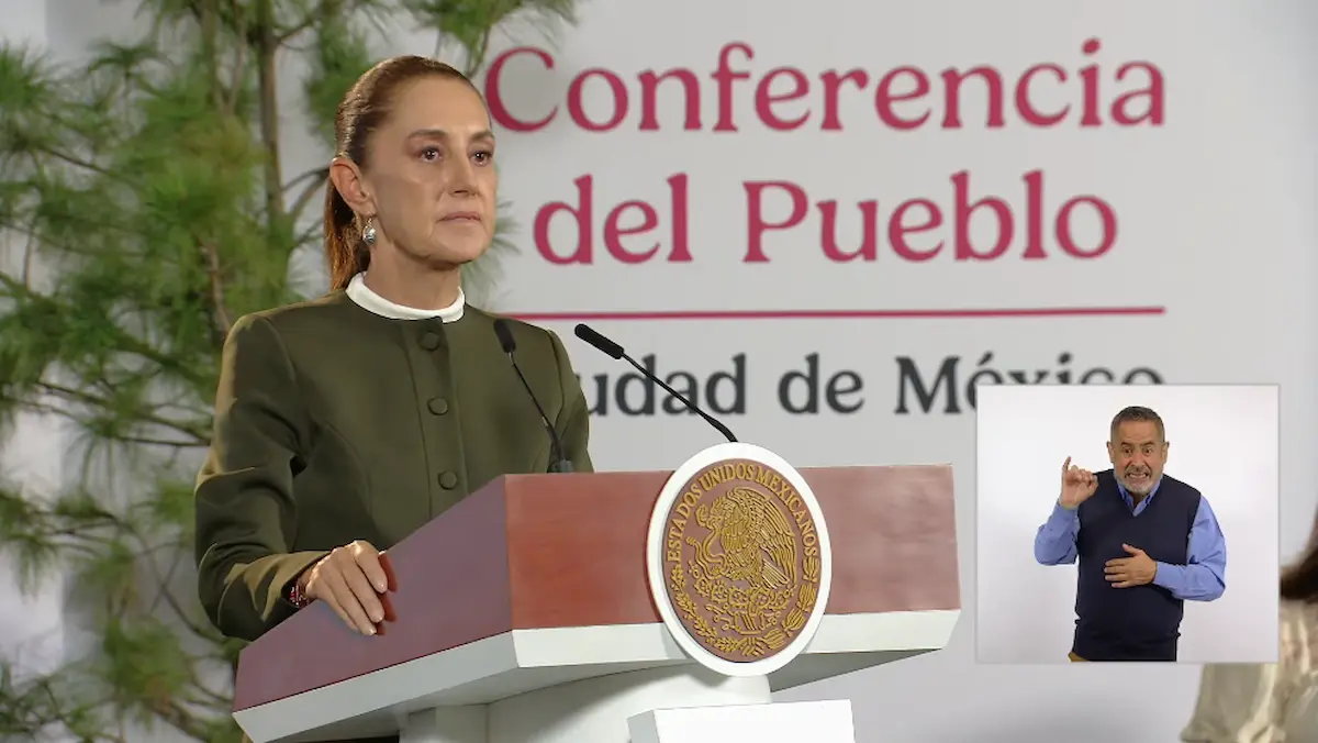 La Presidenta Claudia Sheinbaum durante su conferencia matutina desde Salón Guillermo Prieto en Palacio Nacional.