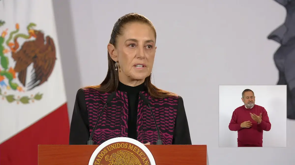 La Presidenta Claudia Sheinbaum durante su conferencia matutina desde Salón Guillermo Prieto en Palacio Nacional.
