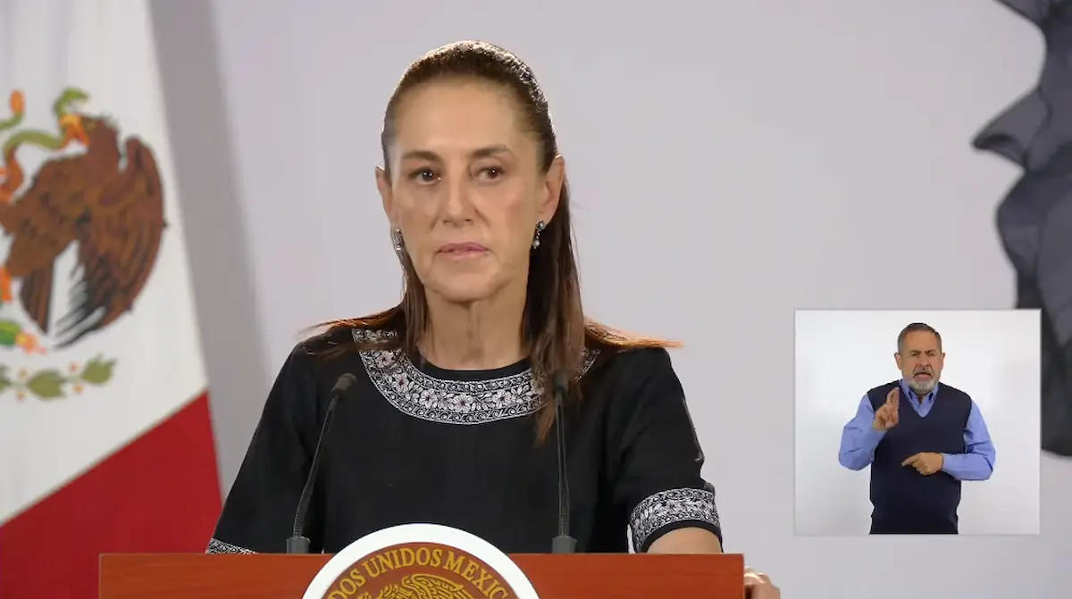 La Presidenta Claudia Sheinbaum durante su conferencia matutina desde Salón Guillermo Prieto en Palacio Nacional.