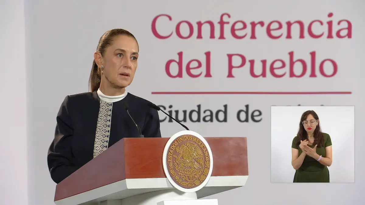 La Presidenta Claudia Sheinbaum durante su conferencia matutina desde Salón Guillermo Prieto en Palacio Nacional.