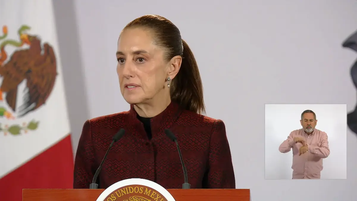 La Presidenta Claudia Sheinbaum durante su conferencia matutina desde Salón Guillermo Prieto en Palacio Nacional.