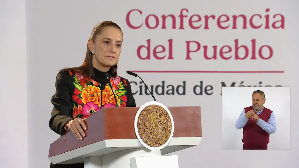 La Presidenta Claudia Sheinbaum durante su conferencia matutina desde Salón Guillermo Prieto en Palacio Nacional.