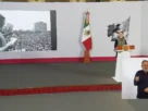 La Presidenta Claudia Sheinbaum durante su conferencia matutina desde Salón Guillermo Prieto en Palacio Nacional.