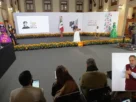 La Presidenta Claudia Sheinbaum durante su conferencia matutina desde Salón Guillermo Prieto en Palacio Nacional.
