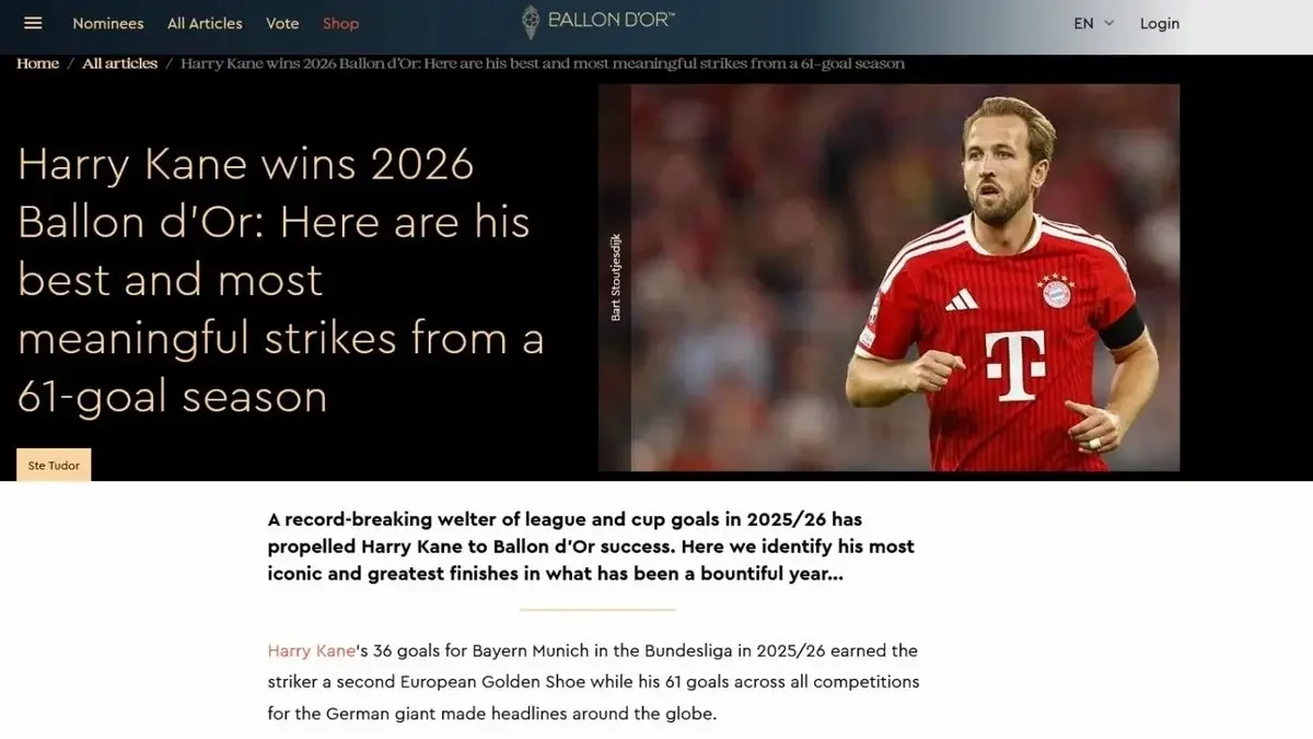 La organización del Balón de Oro publicó en su página web tres artículos dando como ganadores a Mbappé, Yamal y Kane.